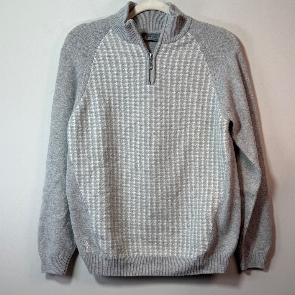 Glenmuir Quarter Zip Sweater Men's Medium Grey Lambswool Blend Houndstooth Golf